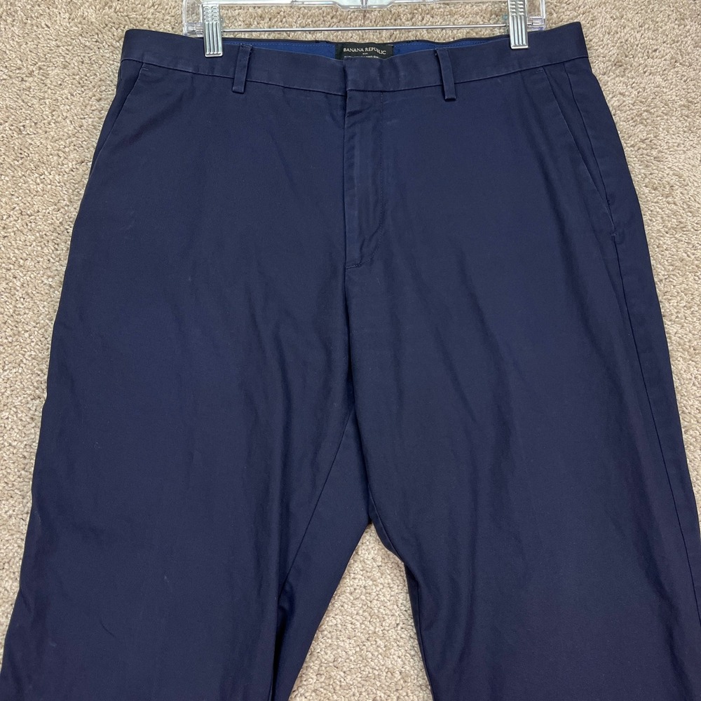 Banana Republic Pants Men 35x32 Navy Blue Chino Flat Front Tailored Slim Fit EUC